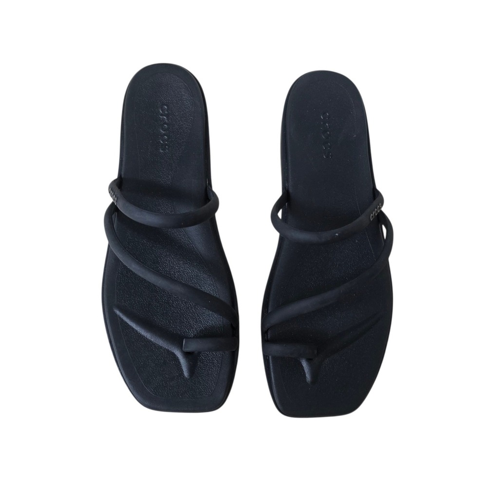 Crocs Tulum Toe Post Sandal Black Strappy Square Toe Flat Women Size 9